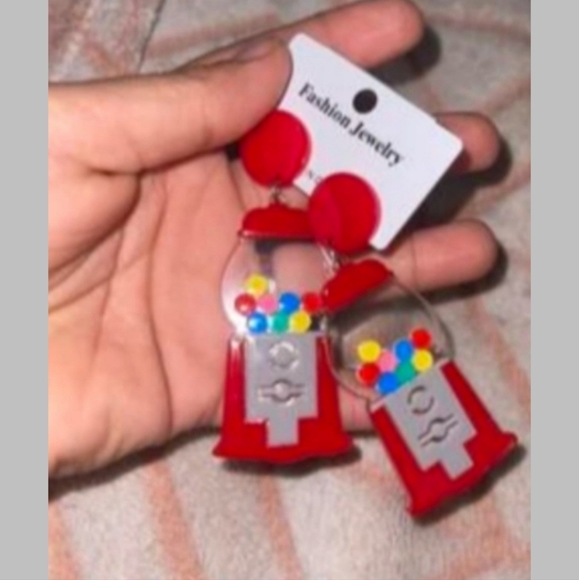 Adorable Bubble Gum Machine Hanging Stick In Earrings! - Picture 4 of 6